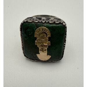 Peruvian Tumi Ring With Malachite 925 And 18k Gold Inca Warrior Size 7 Artisan